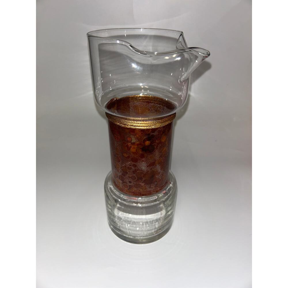Clear Glass Brown Bronze Floral Gold String Trim Pitcher